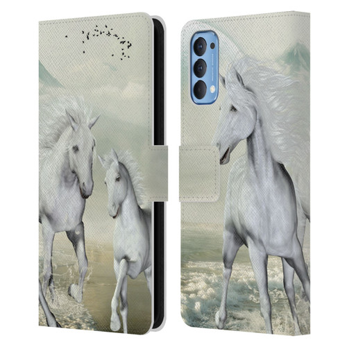 Simone Gatterwe Horses White On The Beach Leather Book Wallet Case Cover For OPPO Reno 4 5G