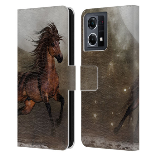 Simone Gatterwe Horses Brown Leather Book Wallet Case Cover For OPPO Reno8 4G