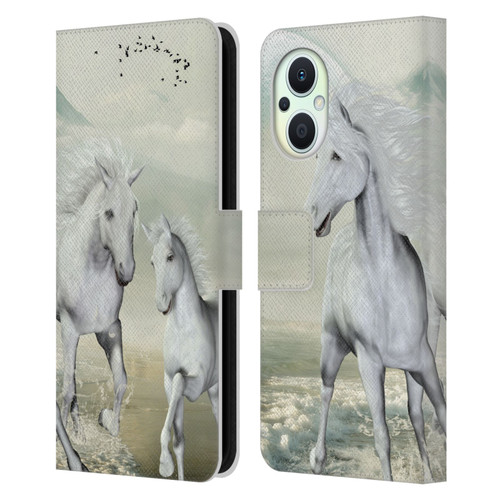 Simone Gatterwe Horses White On The Beach Leather Book Wallet Case Cover For OPPO Reno8 Lite