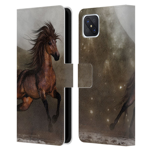 Simone Gatterwe Horses Brown Leather Book Wallet Case Cover For OPPO Reno4 Z 5G