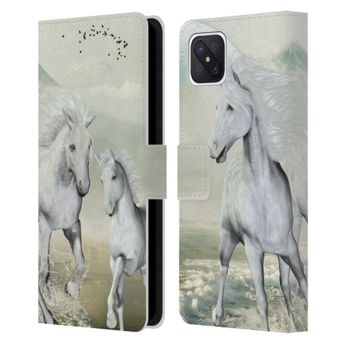 Simone Gatterwe Horses White On The Beach Leather Book Wallet Case Cover For OPPO Reno4 Z 5G