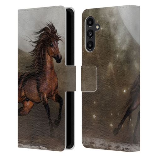 Simone Gatterwe Horses Brown Leather Book Wallet Case Cover For Samsung Galaxy A13 5G (2021)