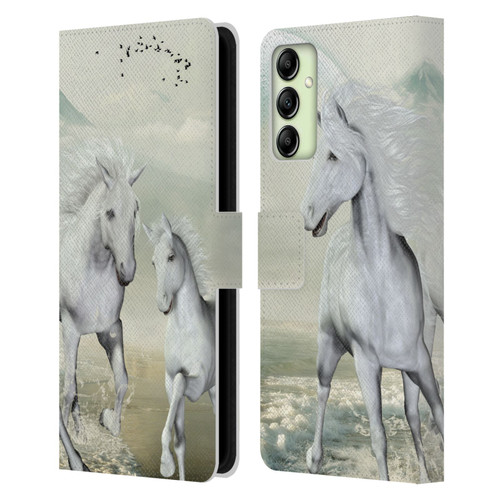 Simone Gatterwe Horses White On The Beach Leather Book Wallet Case Cover For Samsung Galaxy A14 5G
