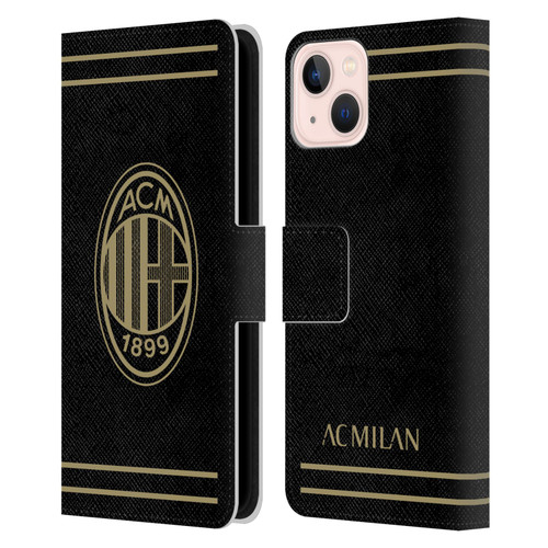AC Milan Crest Black And Gold Leather Book Wallet Case Cover For Apple iPhone 13