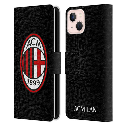 AC Milan Crest Full Colour Black Leather Book Wallet Case Cover For Apple iPhone 13