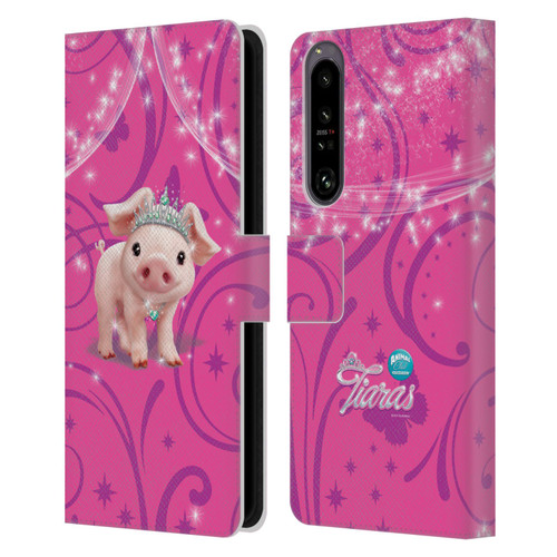 Animal Club International Pet Royalties Pig Leather Book Wallet Case Cover For Sony Xperia 1 IV