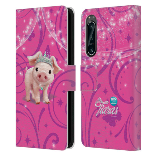 Animal Club International Pet Royalties Pig Leather Book Wallet Case Cover For Sony Xperia 5 IV