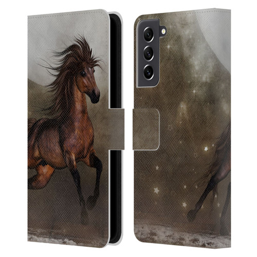 Simone Gatterwe Horses Brown Leather Book Wallet Case Cover For Samsung Galaxy S21 FE 5G