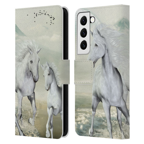 Simone Gatterwe Horses White On The Beach Leather Book Wallet Case Cover For Samsung Galaxy S22 5G