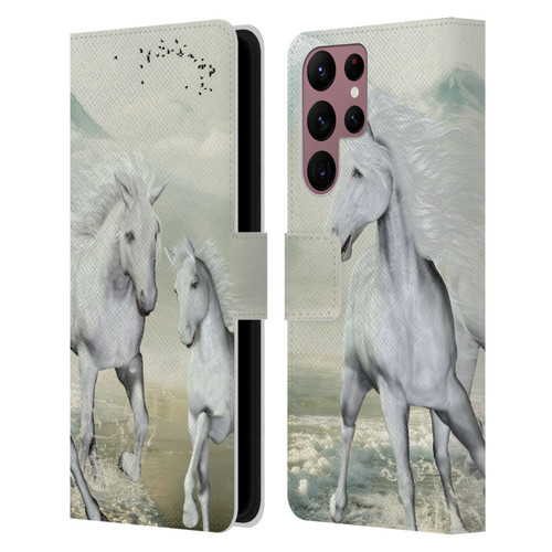 Simone Gatterwe Horses White On The Beach Leather Book Wallet Case Cover For Samsung Galaxy S22 Ultra 5G