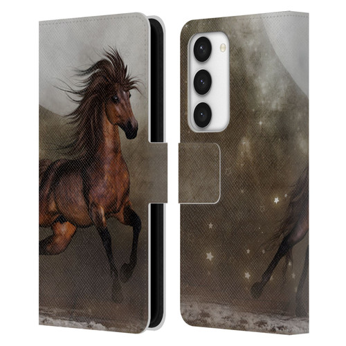 Simone Gatterwe Horses Brown Leather Book Wallet Case Cover For Samsung Galaxy S23 5G