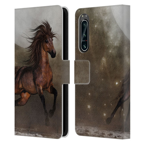Simone Gatterwe Horses Brown Leather Book Wallet Case Cover For Sony Xperia 5 IV