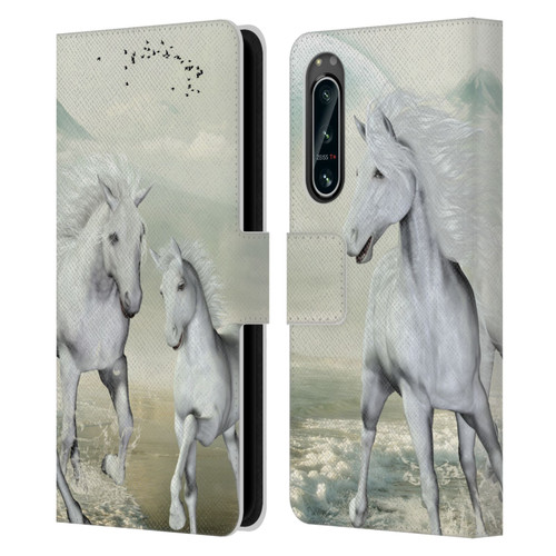 Simone Gatterwe Horses White On The Beach Leather Book Wallet Case Cover For Sony Xperia 5 IV