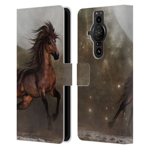 Simone Gatterwe Horses Brown Leather Book Wallet Case Cover For Sony Xperia Pro-I