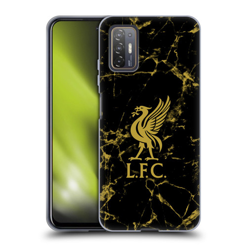 Liverpool Football Club Crest & Liverbird Patterns 1 Black & Gold Marble Soft Gel Case for HTC Desire 21 Pro 5G