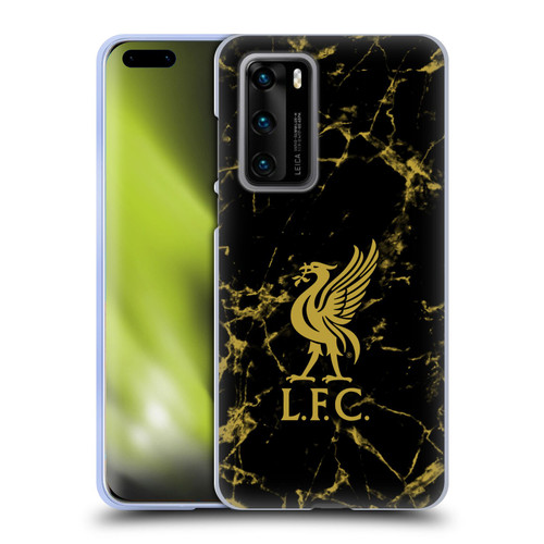 Liverpool Football Club Crest & Liverbird Patterns 1 Black & Gold Marble Soft Gel Case for Huawei P40 5G