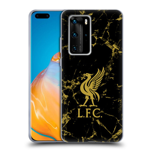 Liverpool Football Club Crest & Liverbird Patterns 1 Black & Gold Marble Soft Gel Case for Huawei P40 Pro / P40 Pro Plus 5G