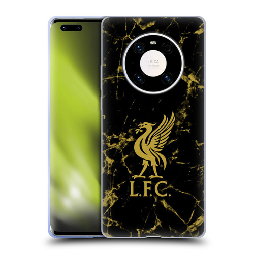 Liverpool Football Club Crest & Liverbird Patterns 1 Black & Gold Marble Soft Gel Case for Huawei Mate 40 Pro 5G