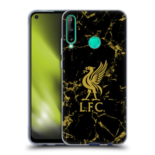 Liverpool Football Club Crest & Liverbird Patterns 1 Black & Gold Marble Soft Gel Case for Huawei P40 lite E