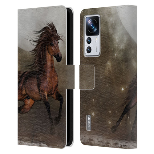 Simone Gatterwe Horses Brown Leather Book Wallet Case Cover For Xiaomi 12T Pro