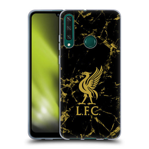 Liverpool Football Club Crest & Liverbird Patterns 1 Black & Gold Marble Soft Gel Case for Huawei Y6p