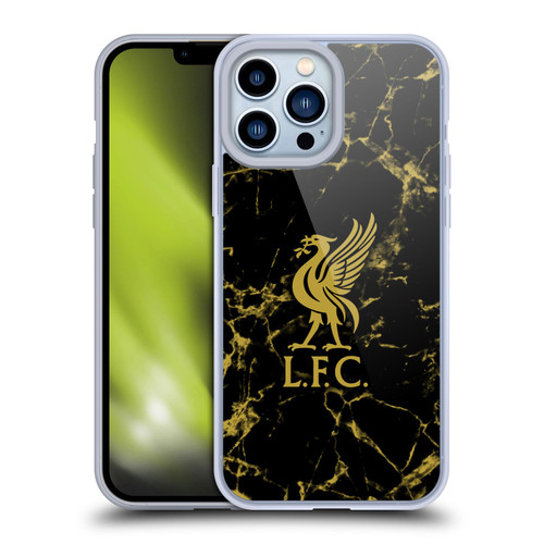 Liverpool Football Club Crest & Liverbird Patterns 1 Black & Gold Marble Soft Gel Case for Apple iPhone 13 Pro Max