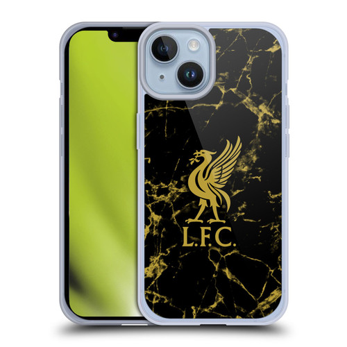 Liverpool Football Club Crest & Liverbird Patterns 1 Black & Gold Marble Soft Gel Case for Apple iPhone 14