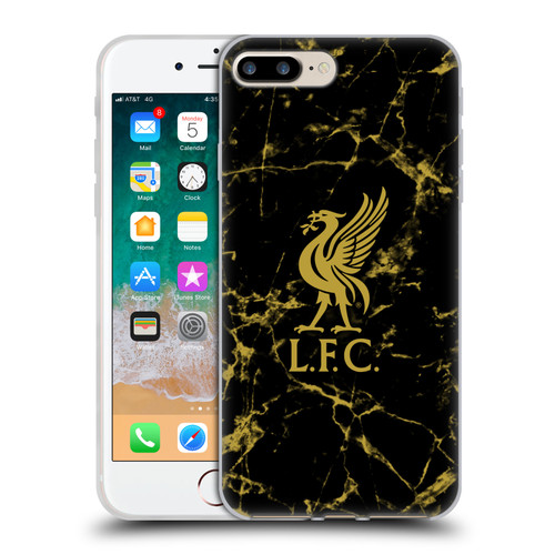 Liverpool Football Club Crest & Liverbird Patterns 1 Black & Gold Marble Soft Gel Case for Apple iPhone 7 Plus / iPhone 8 Plus