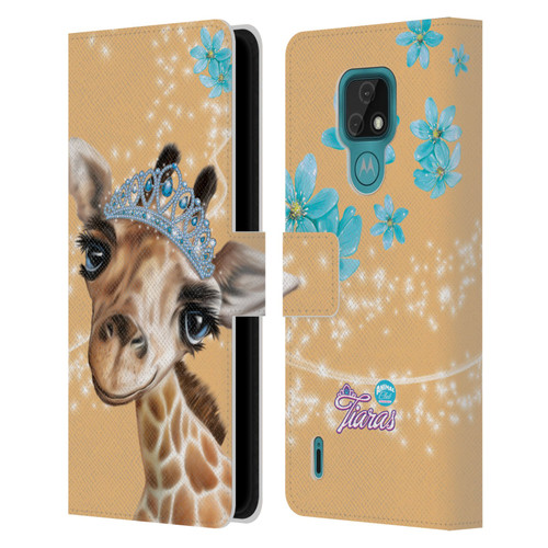 Animal Club International Royal Faces Giraffe Leather Book Wallet Case Cover For Motorola Moto E7