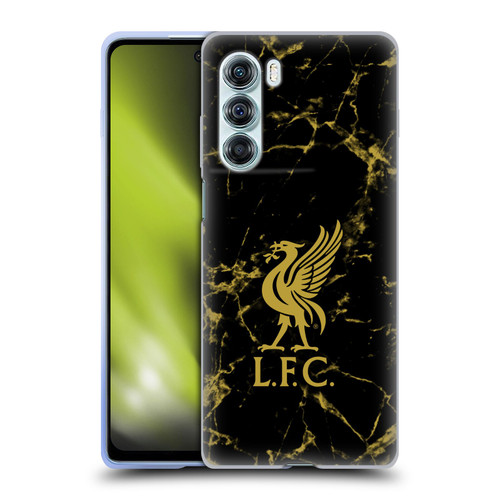 Liverpool Football Club Crest & Liverbird Patterns 1 Black & Gold Marble Soft Gel Case for Motorola Edge S30 / Moto G200 5G