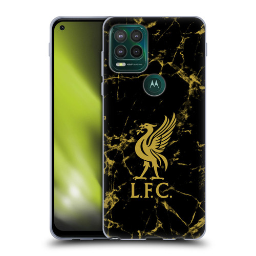 Liverpool Football Club Crest & Liverbird Patterns 1 Black & Gold Marble Soft Gel Case for Motorola Moto G Stylus 5G 2021