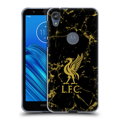 Liverpool Football Club Crest & Liverbird Patterns 1 Black & Gold Marble Soft Gel Case for Motorola Moto E6