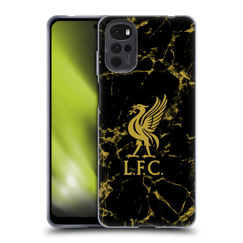 Liverpool Football Club Crest & Liverbird Patterns 1 Black & Gold Marble Soft Gel Case for Motorola Moto G22