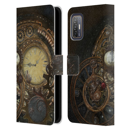 Simone Gatterwe Steampunk Clocks Leather Book Wallet Case Cover For HTC Desire 21 Pro 5G