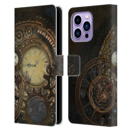 Simone Gatterwe Steampunk Clocks Leather Book Wallet Case Cover For Apple iPhone 14 Pro Max