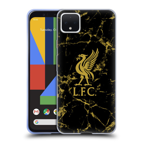 Liverpool Football Club Crest & Liverbird Patterns 1 Black & Gold Marble Soft Gel Case for Google Pixel 4 XL