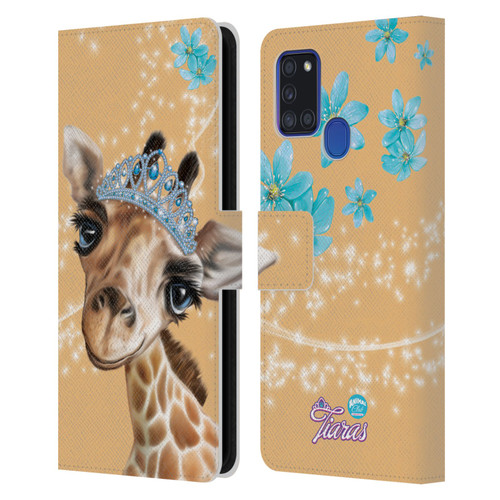 Animal Club International Royal Faces Giraffe Leather Book Wallet Case Cover For Samsung Galaxy A21s (2020)