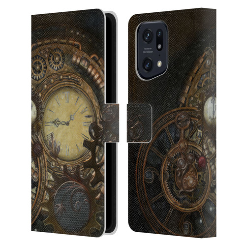 Simone Gatterwe Steampunk Clocks Leather Book Wallet Case Cover For OPPO Find X5 Pro