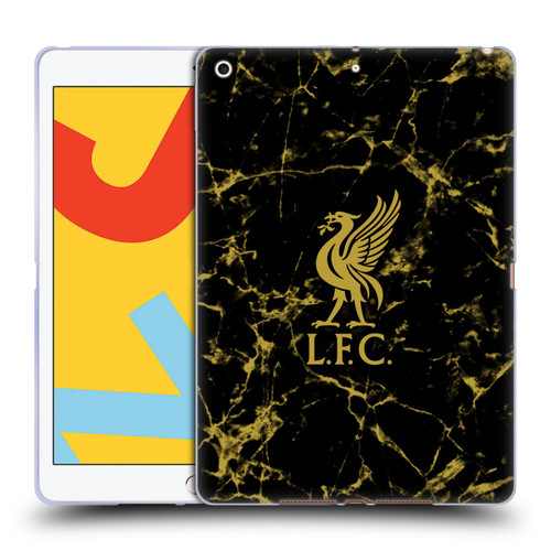 Liverpool Football Club Crest & Liverbird Patterns 1 Black & Gold Marble Soft Gel Case for Apple iPad 10.2 2019/2020/2021