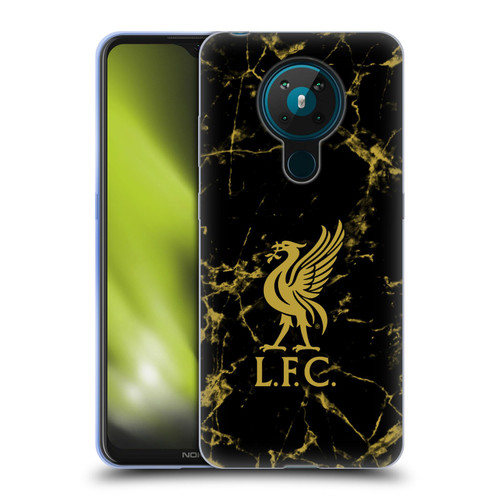 Liverpool Football Club Crest & Liverbird Patterns 1 Black & Gold Marble Soft Gel Case for Nokia 5.3
