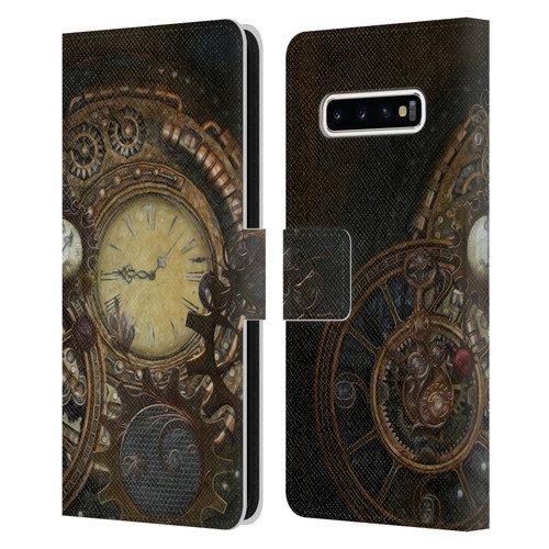 Simone Gatterwe Steampunk Clocks Leather Book Wallet Case Cover For Samsung Galaxy S10+ / S10 Plus