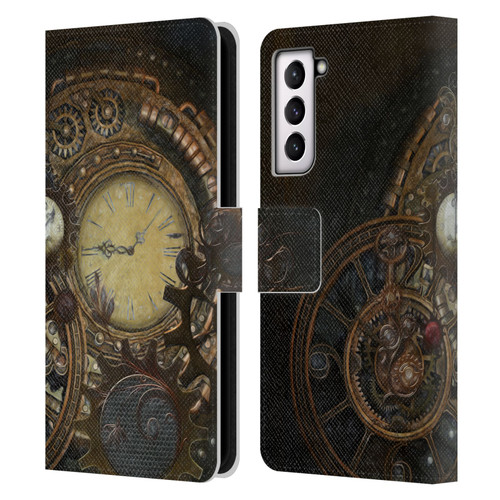 Simone Gatterwe Steampunk Clocks Leather Book Wallet Case Cover For Samsung Galaxy S21 5G