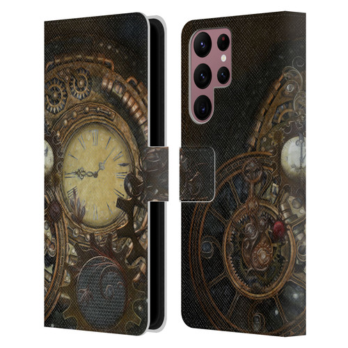 Simone Gatterwe Steampunk Clocks Leather Book Wallet Case Cover For Samsung Galaxy S22 Ultra 5G