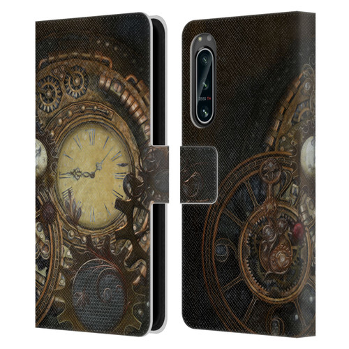 Simone Gatterwe Steampunk Clocks Leather Book Wallet Case Cover For Sony Xperia 5 IV