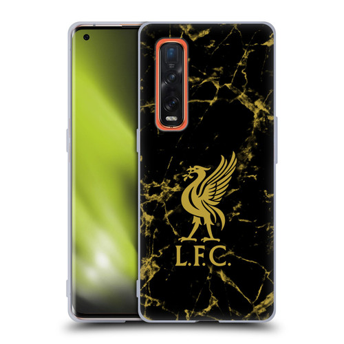Liverpool Football Club Crest & Liverbird Patterns 1 Black & Gold Marble Soft Gel Case for OPPO Find X2 Pro 5G