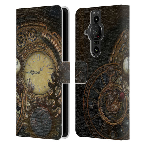 Simone Gatterwe Steampunk Clocks Leather Book Wallet Case Cover For Sony Xperia Pro-I