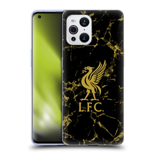 Liverpool Football Club Crest & Liverbird Patterns 1 Black & Gold Marble Soft Gel Case for OPPO Find X3 / Pro