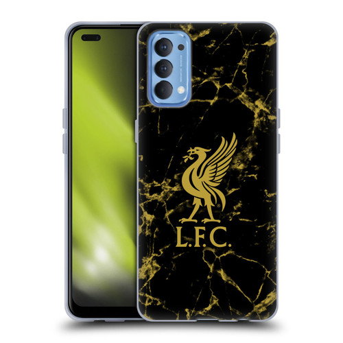 Liverpool Football Club Crest & Liverbird Patterns 1 Black & Gold Marble Soft Gel Case for OPPO Reno 4 5G