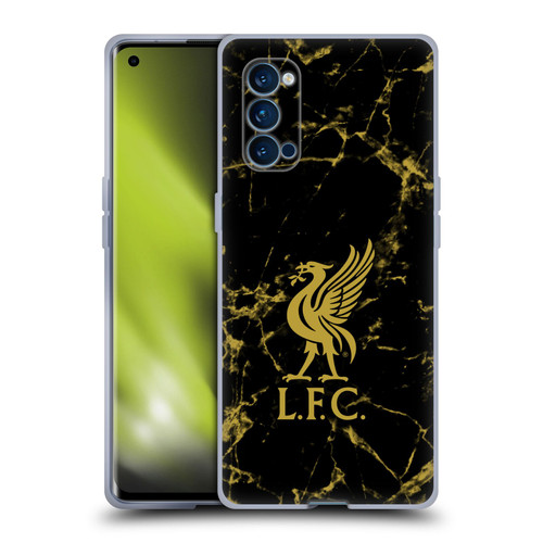 Liverpool Football Club Crest & Liverbird Patterns 1 Black & Gold Marble Soft Gel Case for OPPO Reno 4 Pro 5G