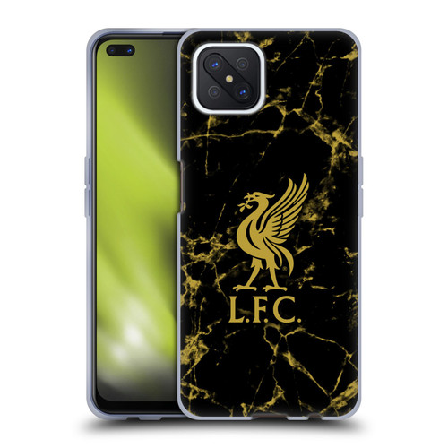 Liverpool Football Club Crest & Liverbird Patterns 1 Black & Gold Marble Soft Gel Case for OPPO Reno4 Z 5G